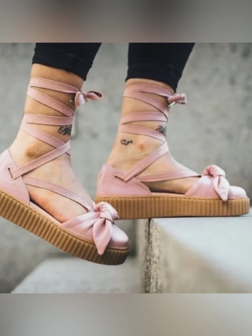 PUMA X FENTY Rihanna Bow Creeper Lace Up Platform Sneakers Shoes Pink‎ 9